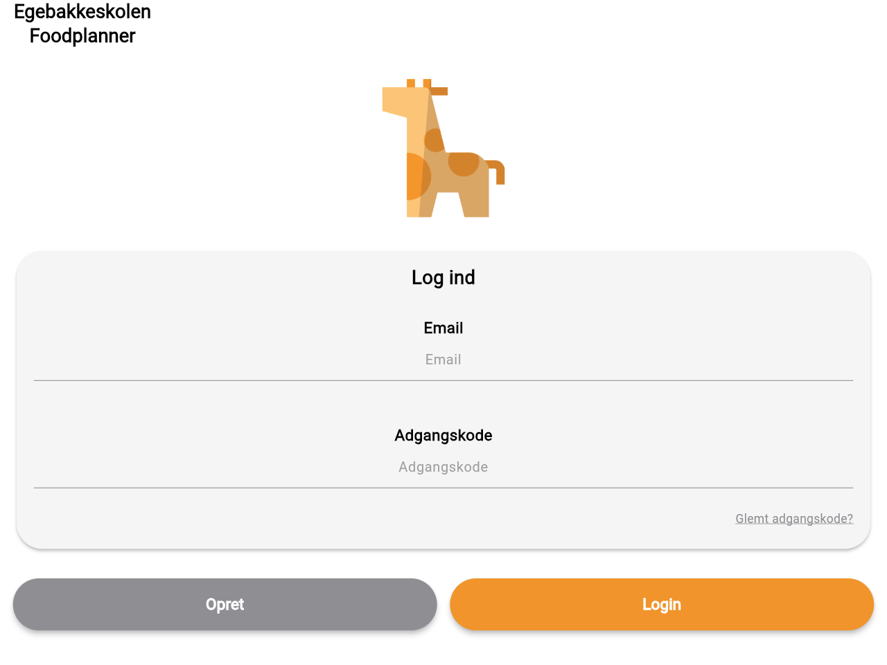 Foodplanner login screen
