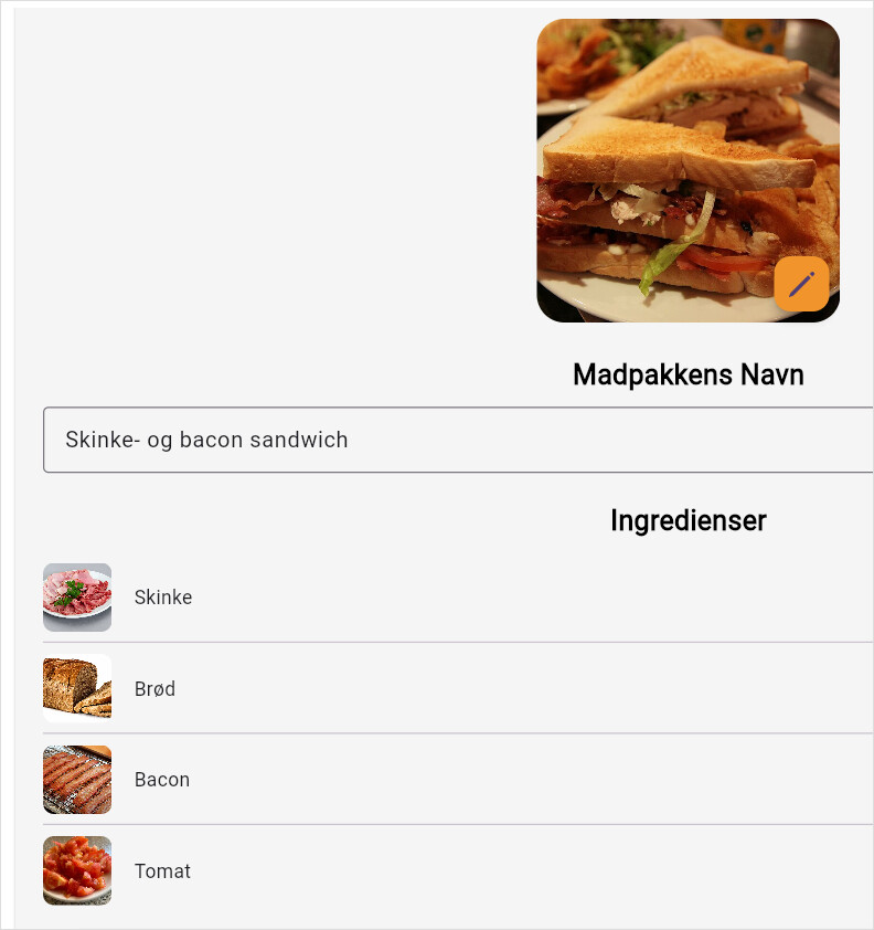 A lunch plan showing a real food photo and its list of ingredients