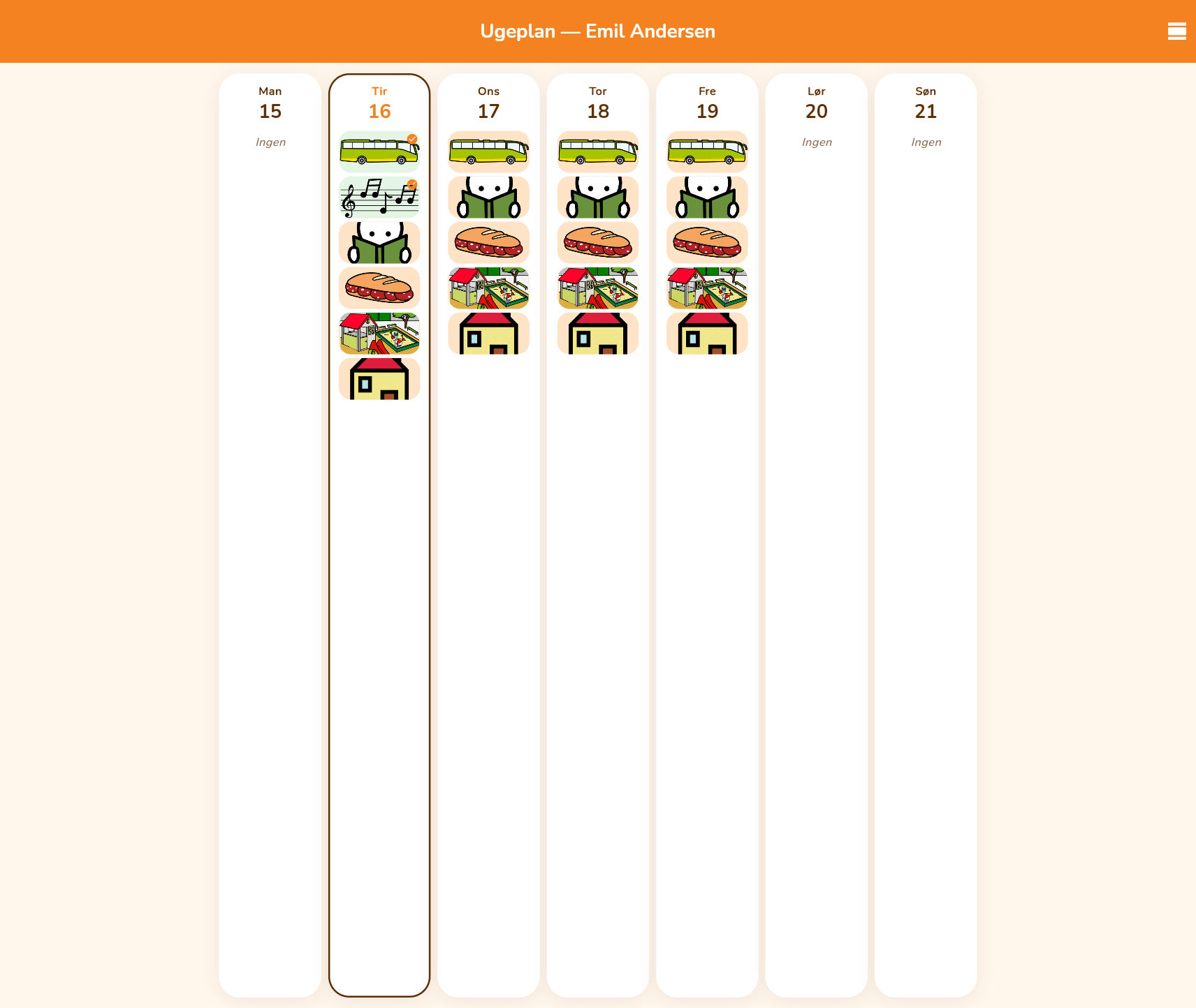 Week overview with all seven days side by side